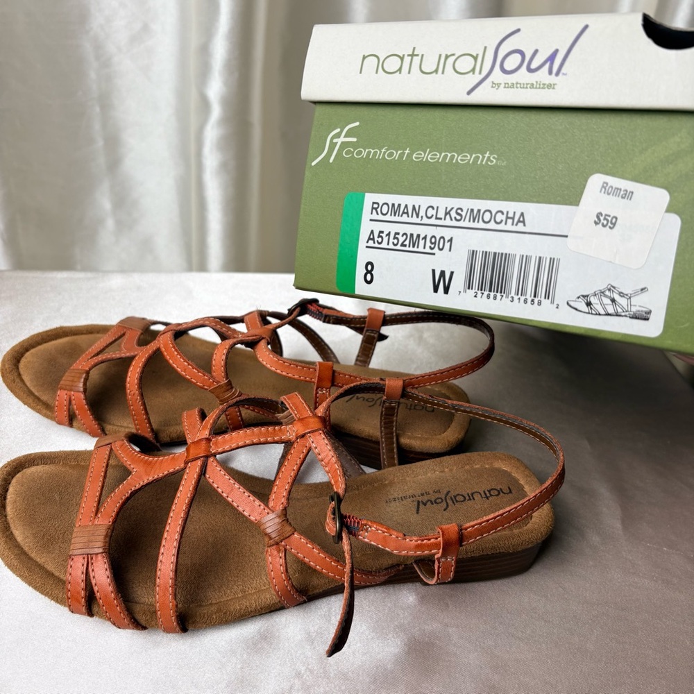 Natural Soul Orange Leather Strappy Sandals-8